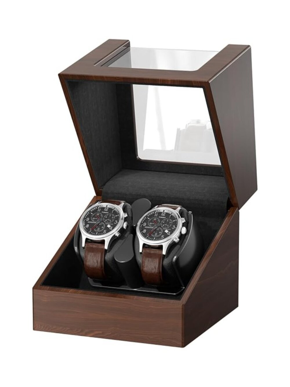 Dual Automatic Watch Winder Box Wood Quiet Motor USB/Battery NWT